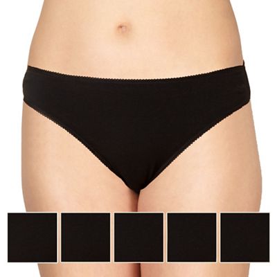 Pack of five cotton black high leg briefs